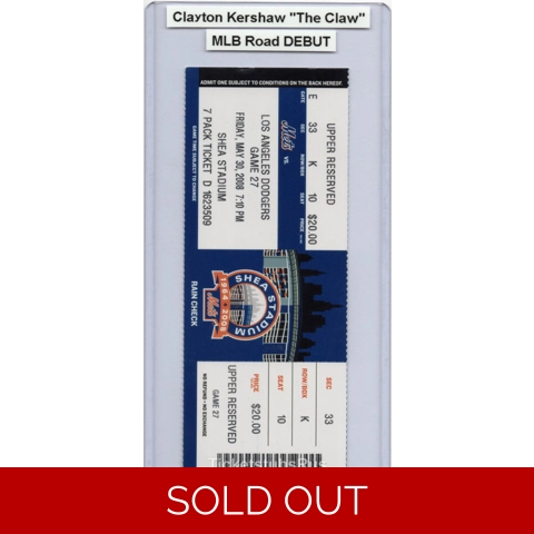 CLAYTON KERSHAW MLB ROAD DEBUT 2008 Dodgers @ Mets 5/30 Full Ticket SHEA STADIUM